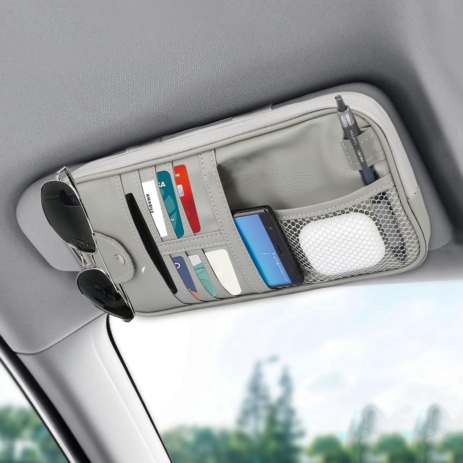 Zonnebrilhouder - Zonneklep organizer - Leer - Zwart