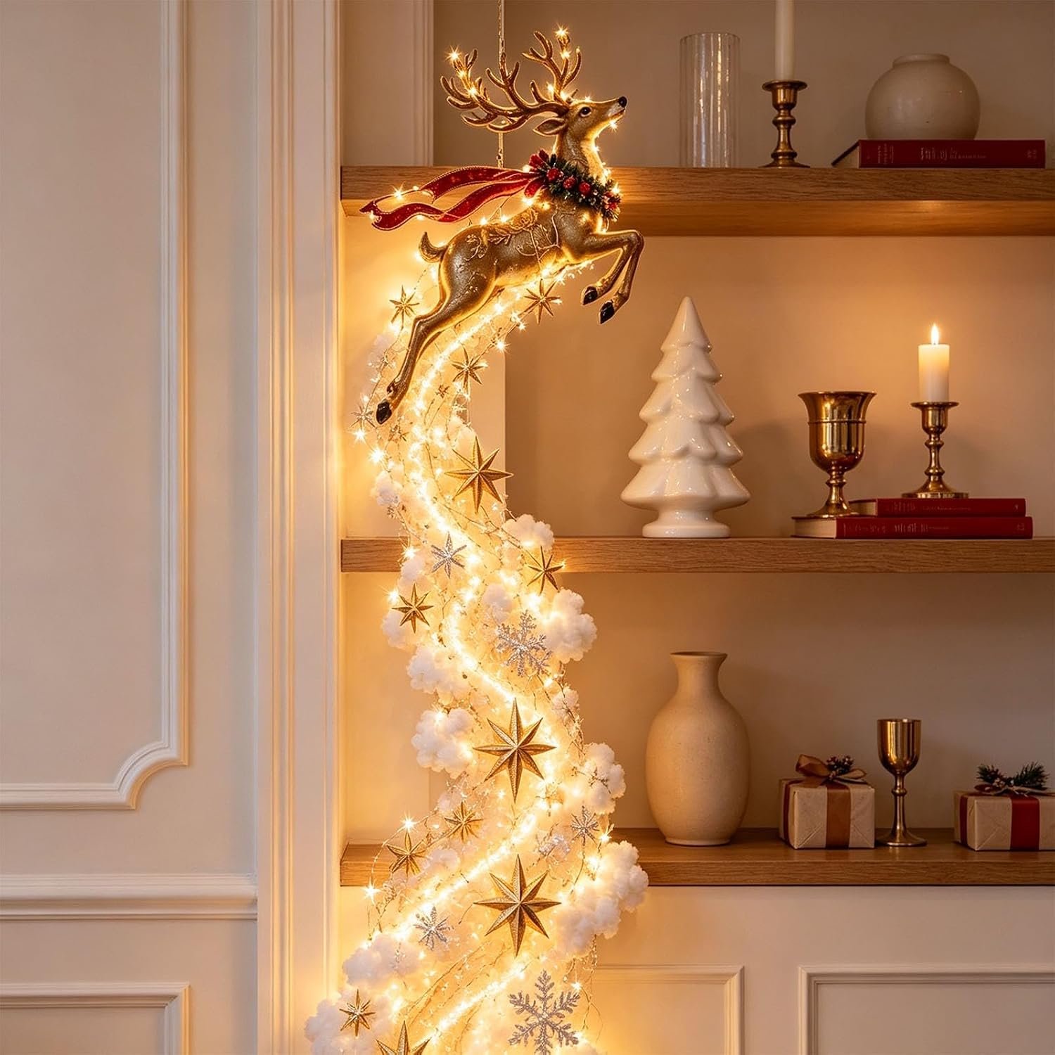 Kerstverlichting Rendier - Knutselpakket DIY Wandhanger - Sfeerlamp Warmwit voor Binnen - Compleet Craft Kit - Handgemaakt Cadeau - Kerstmis December Versiering - Sneeuwman, Kerstman, Reneren Lampen - Binnendeuren Wand Decoratie Lampen - 60cm – foto 2
