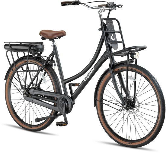 Crown Barcelona - Elektrische transportfiets - Elektrische damesfiets - Achterwielmotor - Hydraulische schijfremmen - 28 inch - 57 cm - Mat Zwart — afbeelding 3