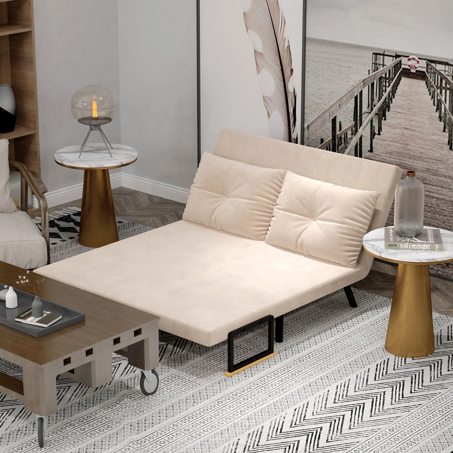 CHICFURN Fauteuil - Verstelbare rugleuning - Bedfunctie - Beige