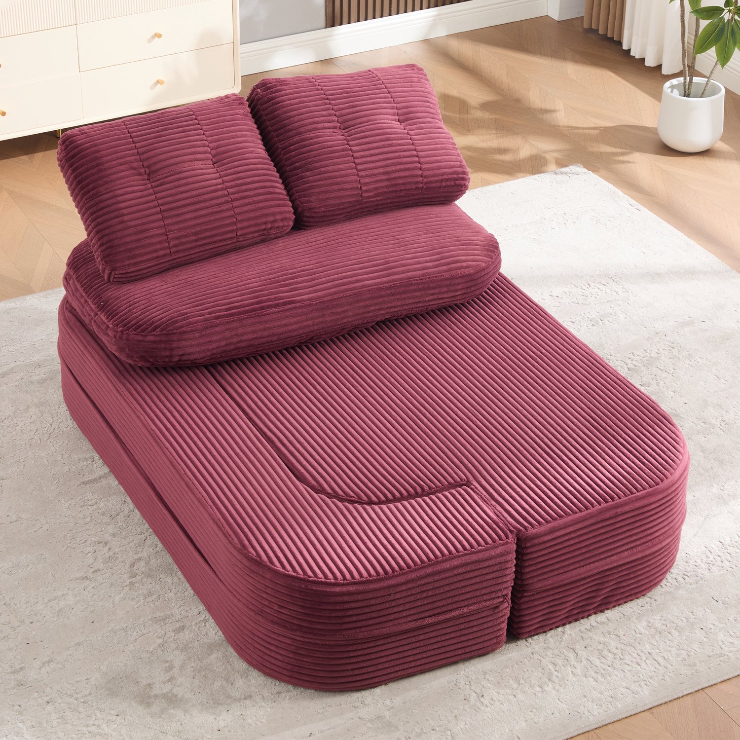 CHICFURN Slaapbank - 2-in-1 ligfunctie - losse armleuningen - wijnrood