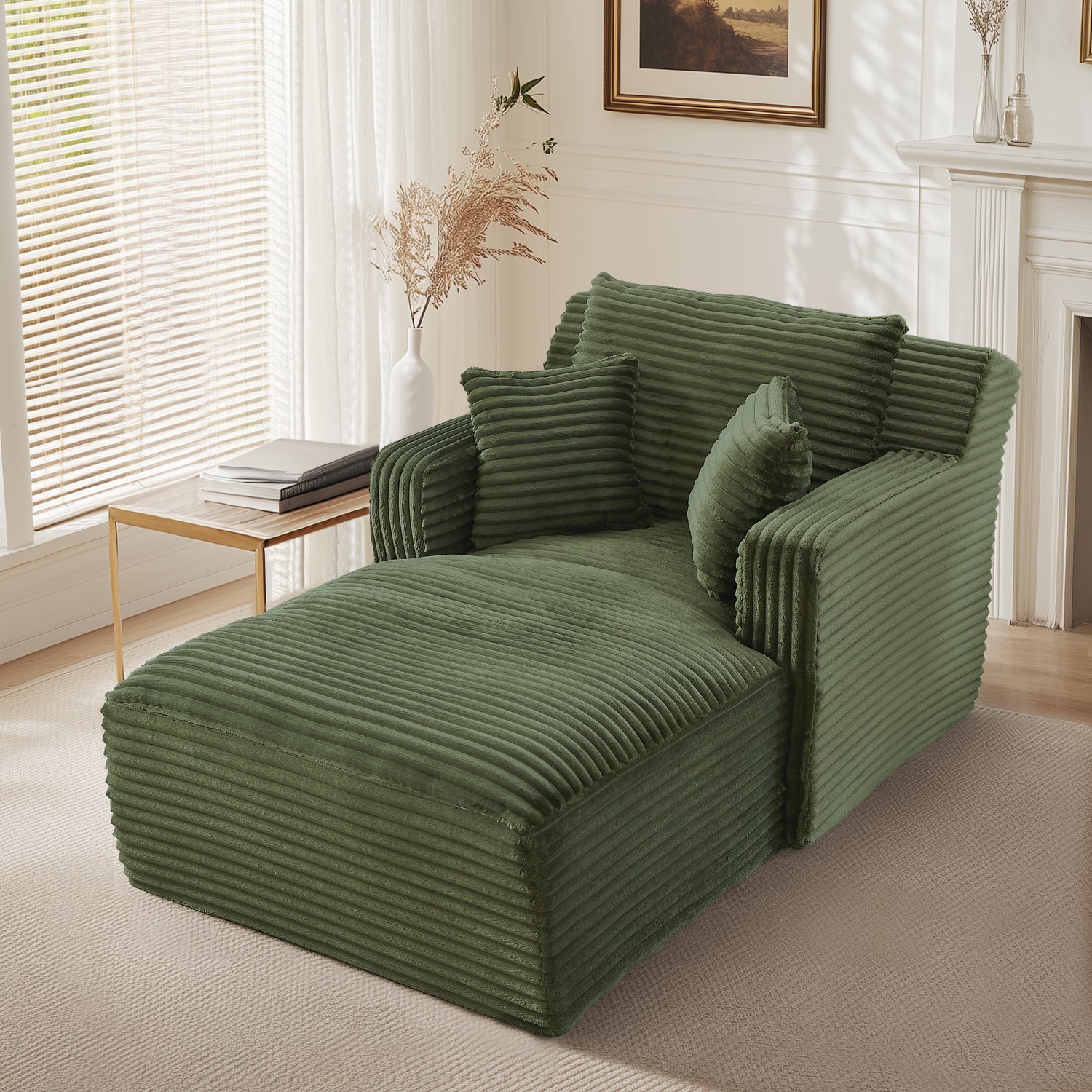 CHICFURN Chaise longue - Zonder montage - Met armleuningen - Groen