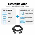 Schema van USB-C naar Micro-B 3.0 connectiviteit voor laptops en harde schijven.