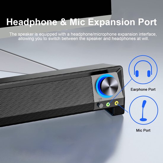 RGB desktop-Soundbar, draagbare pc-luidspreker, bassurround computerboxen, USB-bediening, 3,5 mm audio-ingang voor pc, laptop, smartphone, tablet, tv, MP3, MP4 — afbeelding 2