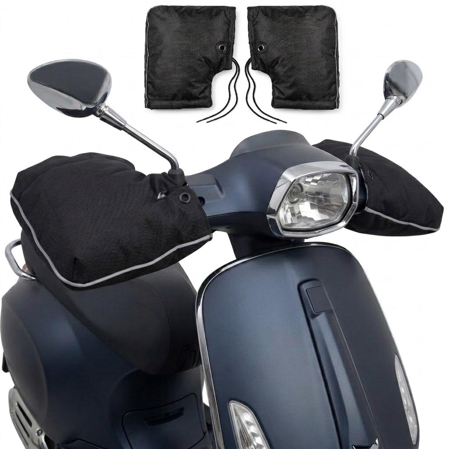 Waterdichte Stuurmoffen voor Fatbike, Scooter, Motor en E-bike – Extra Warme Stuurhandschoenen met Dikke Thermovoering, Winddicht en Reflecterend – 36 x 24 cm, Zwart