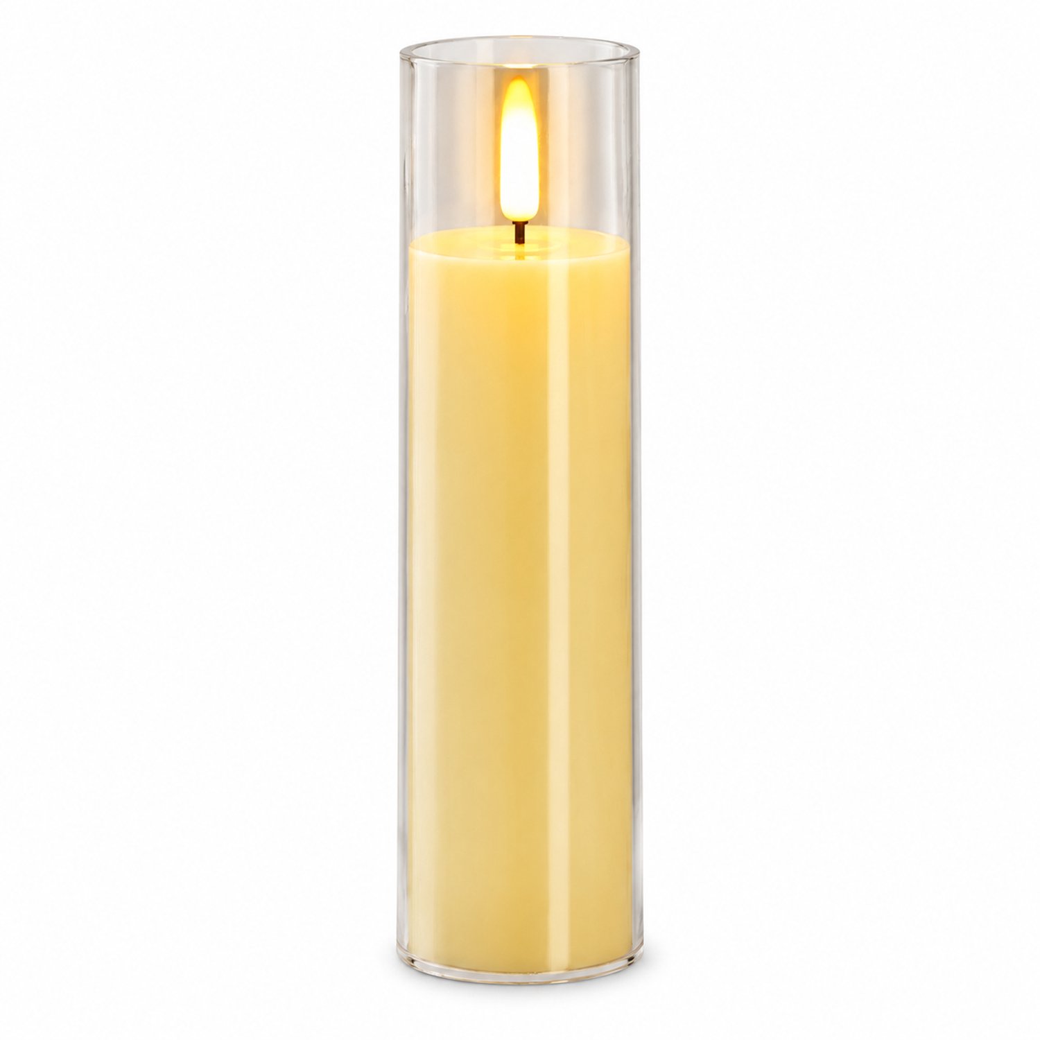 led kaarsen voor decoratie - ivoorwitte elektronische kaars, 5,5 x 17,5 cm, vlakke bovenkant en transparante cilindervormige omhulling