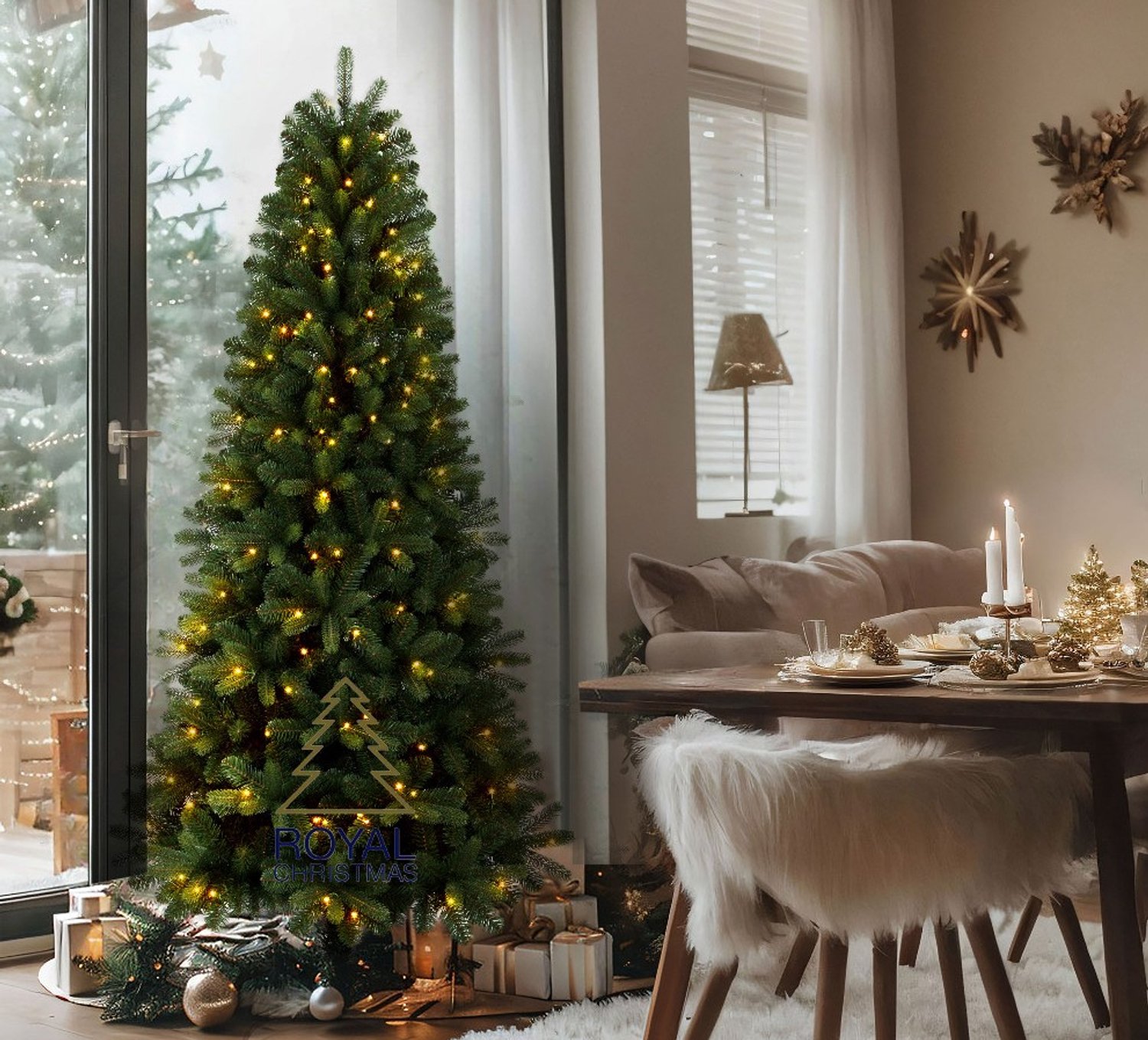 Royal Christmas -Smalle Kunstkerstboom met verlichting - Alaska Premium - 210cm met 250 LED-Lampjes