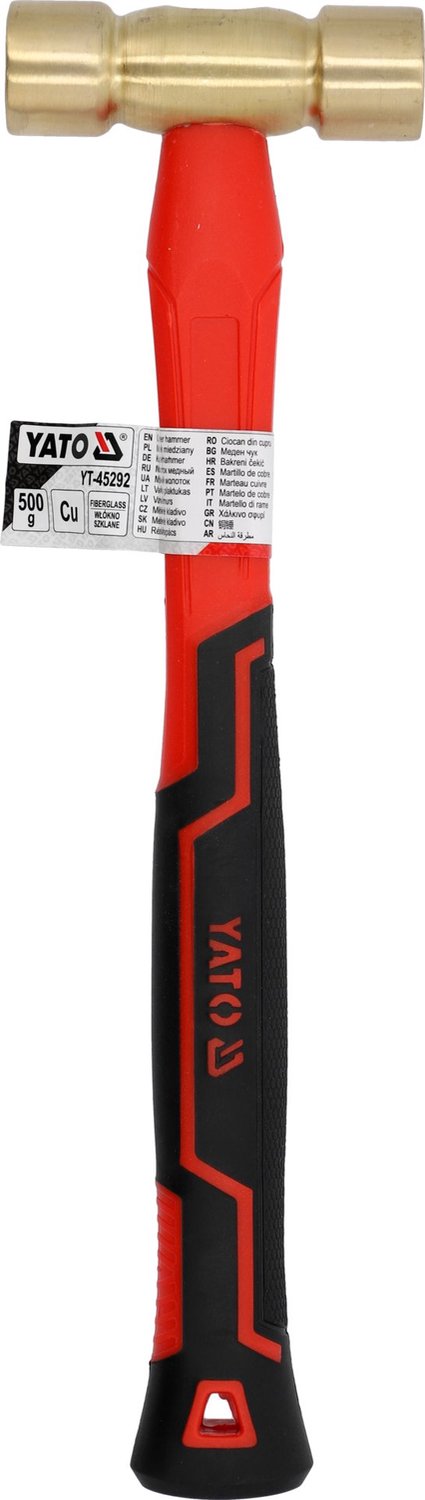 YATO YT-45292 Bronsen Hamer 500g - Ø 28 mm - Met Schokdempende Glasvezel Steel (330 mm) - Vonkvrij & Materiaalbesparend voor Machinemontage & Servicewerk