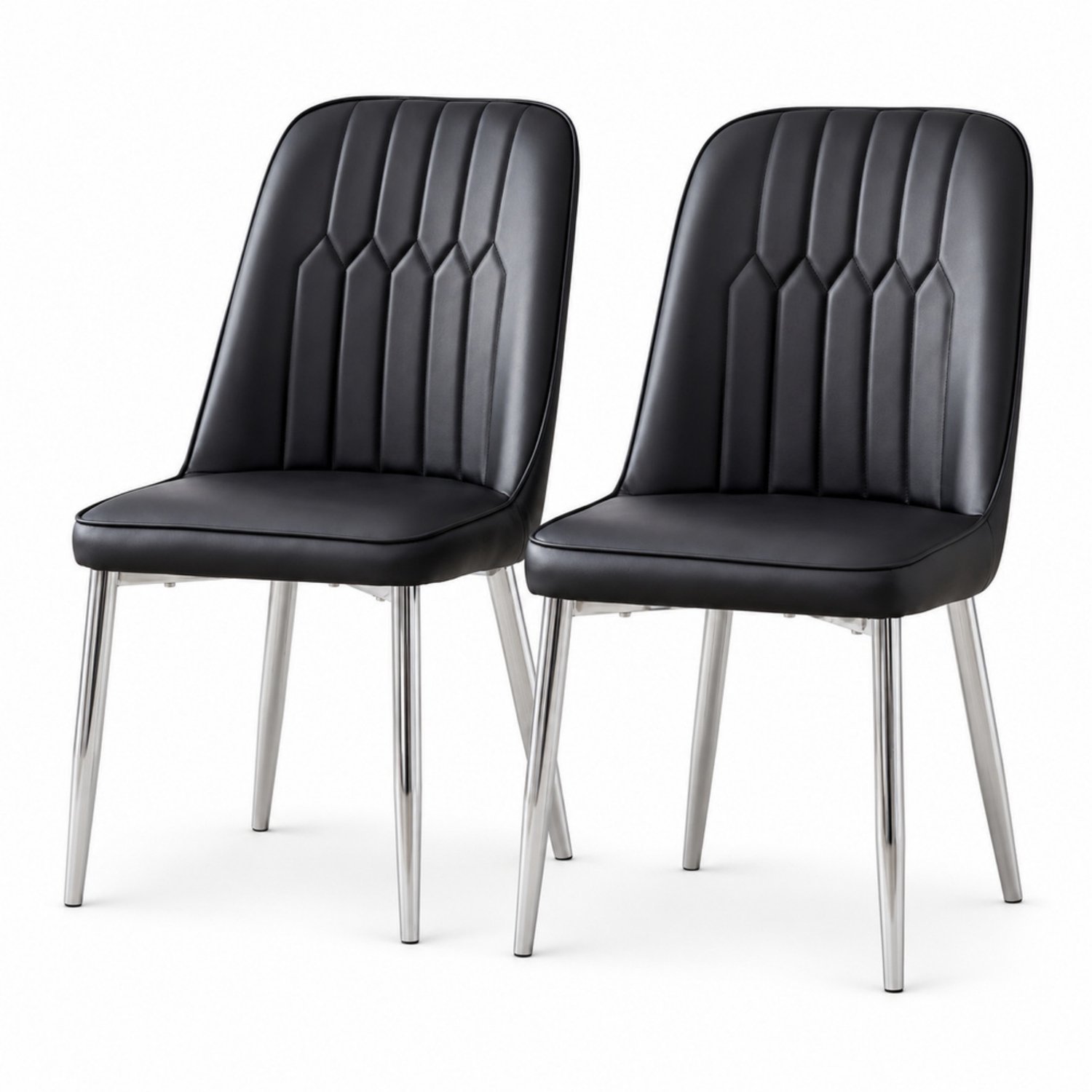 LONG DRAGON - Eetkamerstoelen - Set van 2 - Zwart + Zilver - Kunstleer