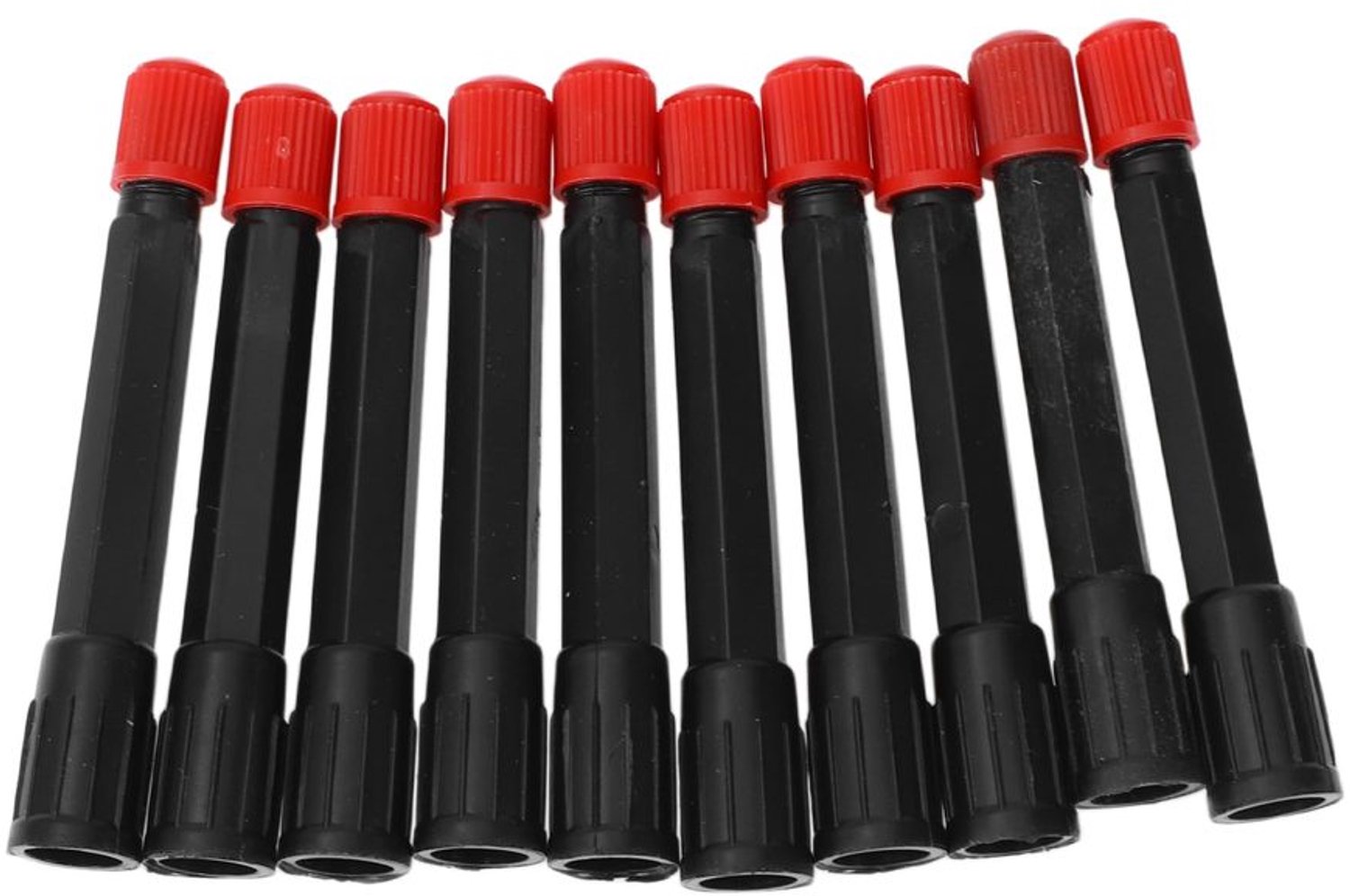 Set van 10 Universele Bandenventielverlengstukken - 70 mm - Zwart/rood