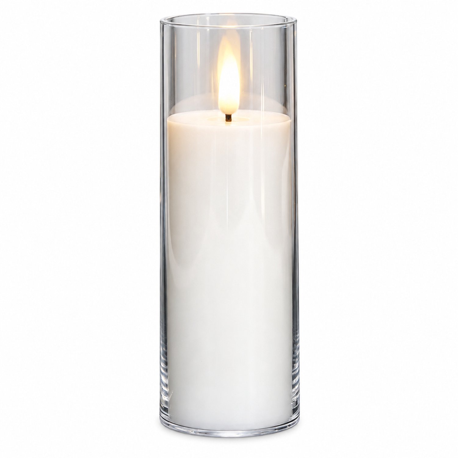 led kaarsen: witte kaarslamp van 5,5 x 15 cm met transparante kap en puntvormige imitatievlam, op batterijen, voor bruiloften en feestdagen