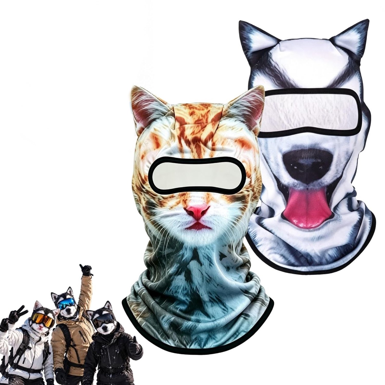 Stijl-D 2 Stuks Dieren Ski Gezichtsmasker Grappige 3D Kat & Hond met Oren Winddicht Winter Hoofdmasker met Volledige Gezicht & Nek Bedekking Unisex Eén voor Volwassenen Geschikt voor Snowboarden Buitensport Halloween Feesten Cyslmuk® Stijl-a