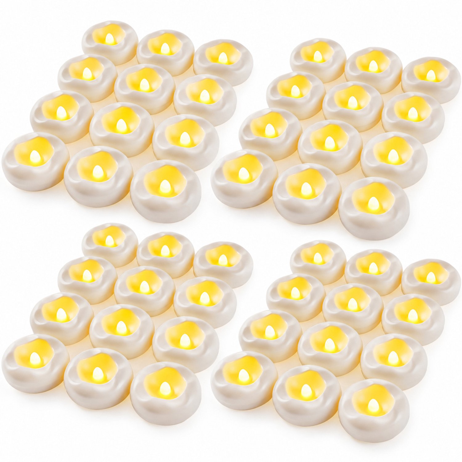 led kaarsen - 48 drijvende kaarsen met warmgele vlamvorm, witte ABS-behuizing, 5,8 cm breed en 2,5 cm hoog, voor zwembad- en feestdecoratie