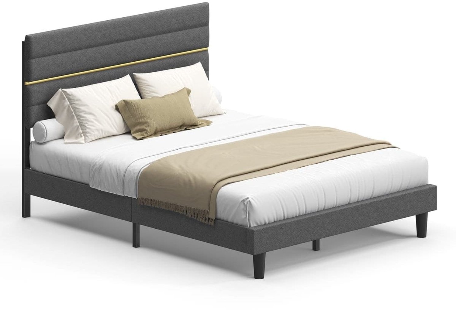 Klarven Gestoffeerd Bedframe Leisteengrijs - Bedframe - Verstelbaar Hoofdbord, Belastbaar tot 500 kg - Modern Design, Stevig Stalen Frame