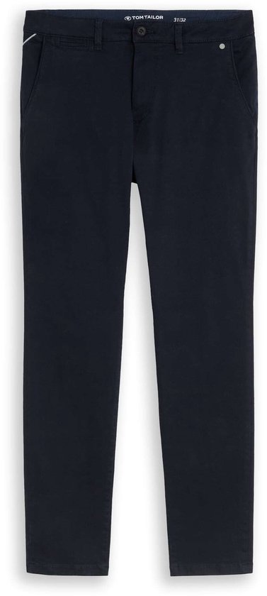 Donkerblauwe Tom Tailor slim-fit chino met een gewassen look, maat 31/32.