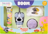 Woezel & Pip Giftset - Cadeauset voor Baby en Peuter - Eerste Poetsset met Sonische Tandenborstel, 2 Opzetborstels, Tandpasta, Shampoo Bar en Washand - Kraamcadeau 0 tot 5 Jaar - Woezel