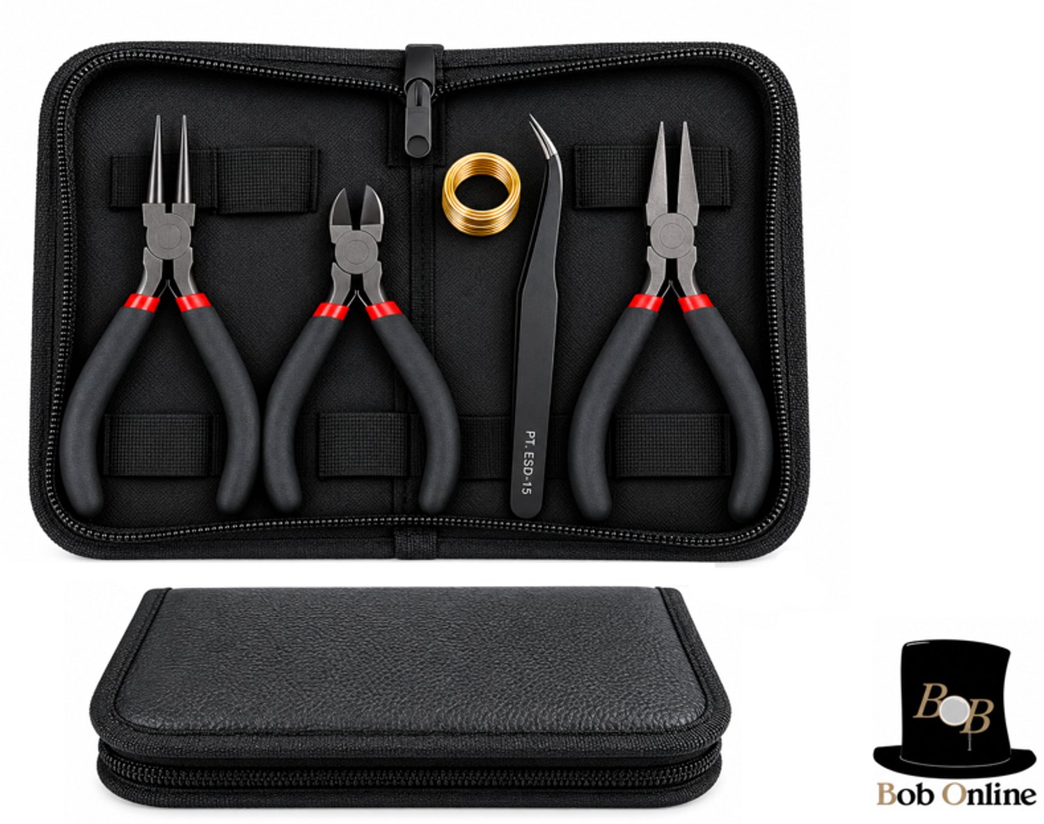Bob Online™ Sieraden Gereedschapset – 3 Tangen, Gebogen Pincet & Buigring Tool – Inclusief Opbergetui – Voor Sieraden Maken, Kralen & DIY - Jewellery Making Tool Set