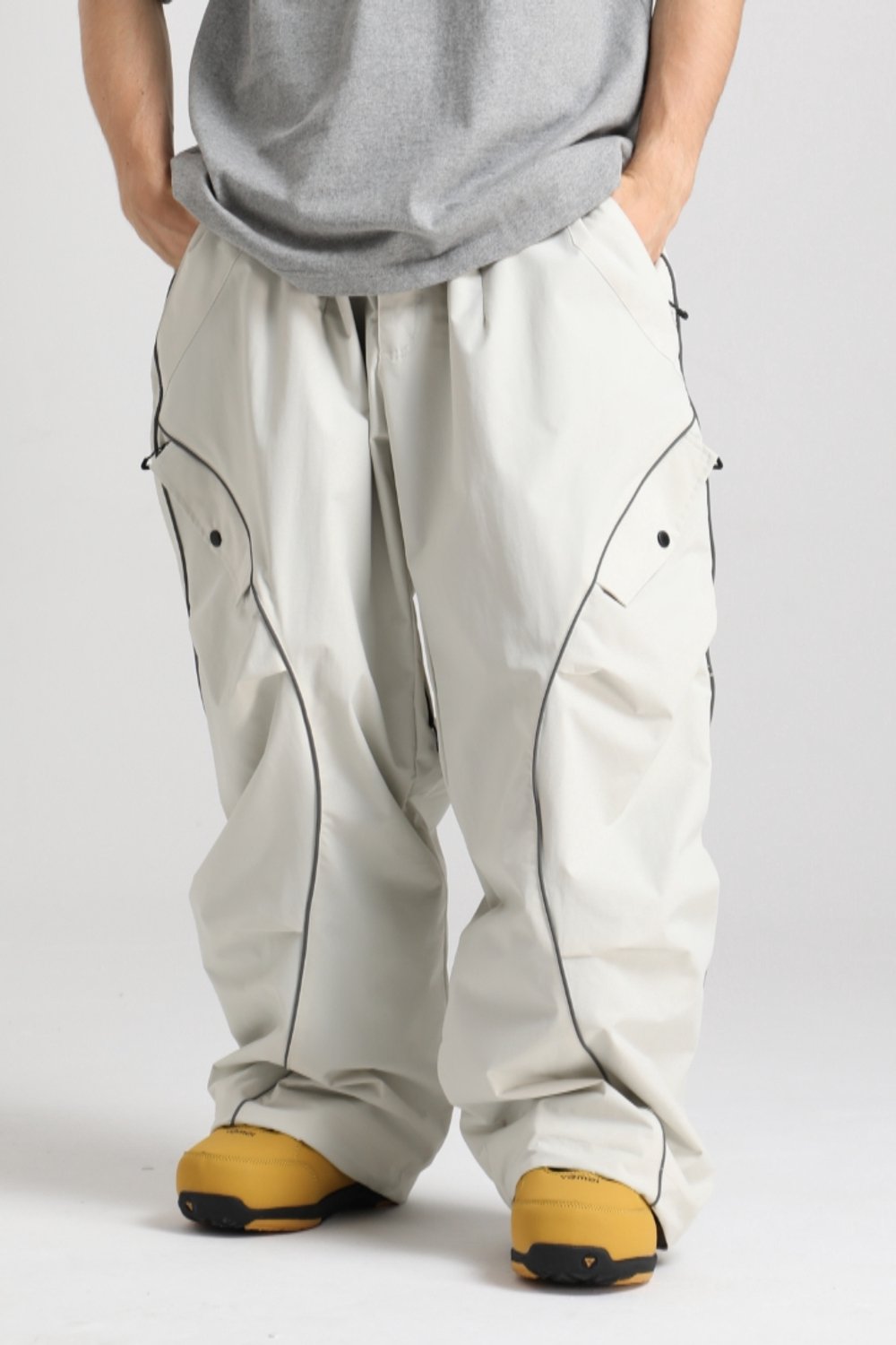 GSOU SNOW Retro baggy sneeuwbroek met reflecterende biezen voor dames en heren gebroken Creme