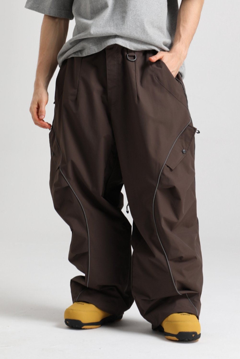 GSOU SNOW Retro baggy sneeuwbroek met reflecterende biezen voor dames en heren Bruin