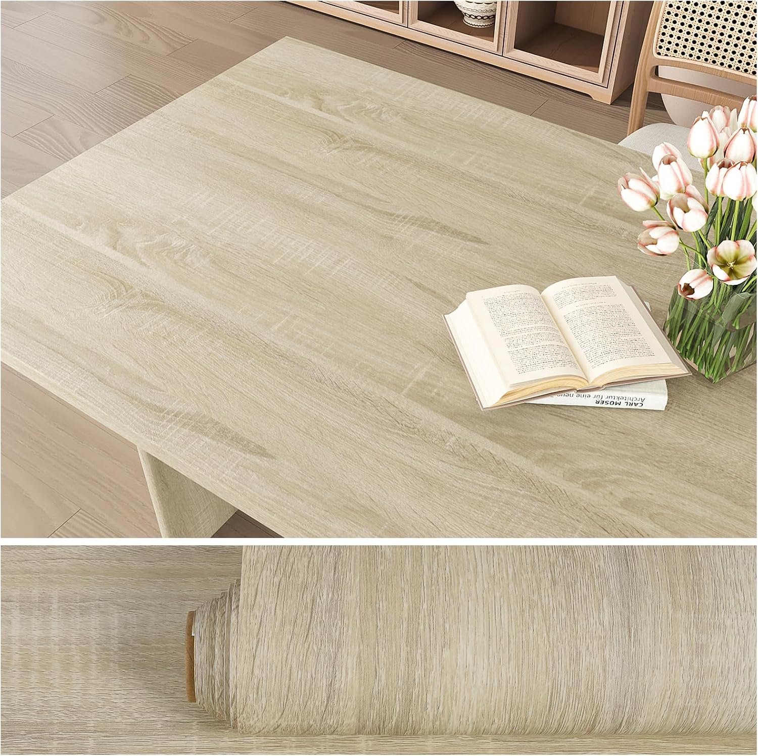 Plakfolie 40 cm x 300 cm - beige houtlook - waterdicht - ideaal voor badkamer en keuken - ServiceTopper