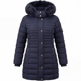 Wulux® Winterjas Dames - Gevoerde Binnezijde - Parka Dames - Getailleerd Model - Met Capuchon - 2 Rits Zakken - Donker Blauw - Maat S