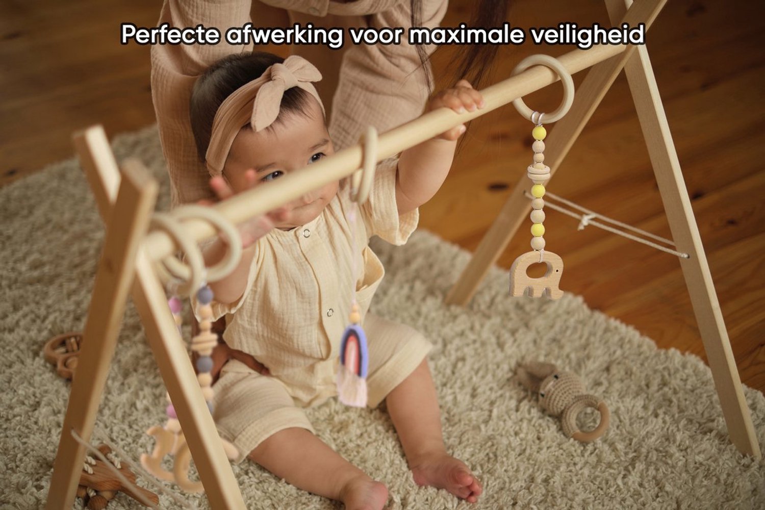 babygym hout incl. 5 speeltjes – houten Speelboog Baby – Stevige constructie & inklapbaar — afbeelding 11