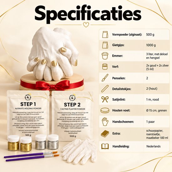 Twenty4seven® 3D Gipsafdruk Set voor Koppels & Baby - Handafdruk Set met Gips en Alginaat - Hand Casting Kit voor 2 Handen - Kraamcadeau en Knutselset voor Volwassenen — afbeelding 3