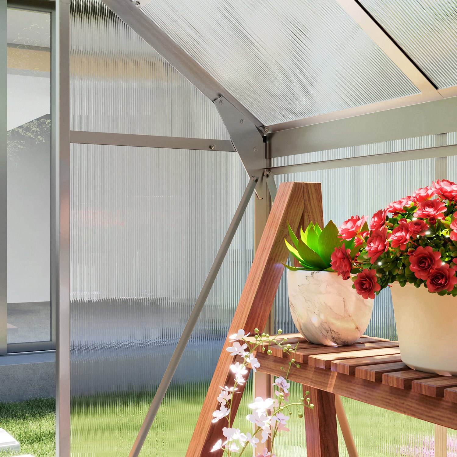 Tuinkas 190 x 132 x 201 cm, Metalen Basis En Dakraam, Praktische Weerbestendige Inloopkas Voor Het Kweken Van Groenten, Kruiden En Planten In Eigen Tuin, Broeikas En Kweekkas, Plantenkas En Serrekas, Tuinserre En Kweekserre – foto 5