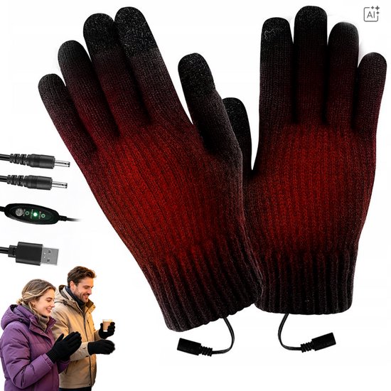 Zwarte handschoenen met rode gradiënt-verwarming en set accessoires.