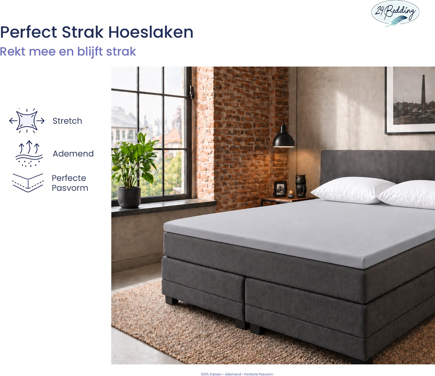 24-Bedding Jersey Topper Hoeslaken - Topdek Hoeslaken Jersey - Extra zacht - 97% katoen - 3% Elastaan - 140x220 cm - zilver Grijs - 5 t/m 15 cm hoogte.