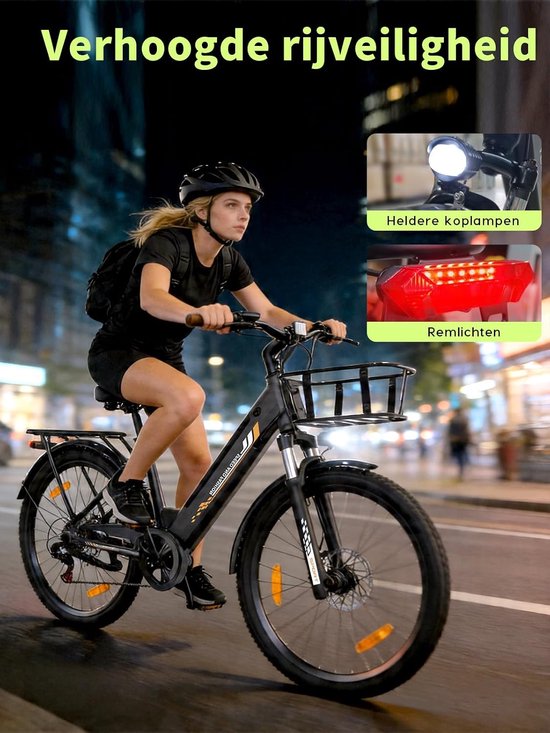 Runetic 26” Elektrische Fiets - Motor 250W - Actieradius 100km - 36V 13AH Verwijderbare Batterij - 25KM/H - Groente — afbeelding 3