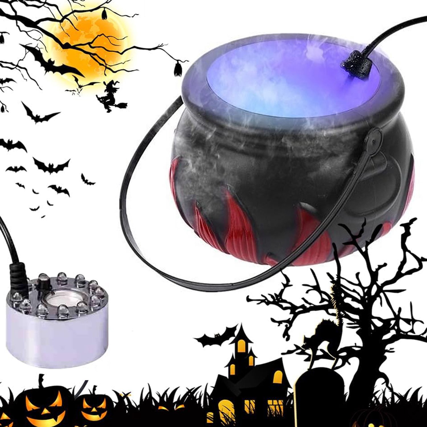 Mistmaker Voor Halloween-Heksenketel - Halloween-Ketelvernevelaar - Zwarte Heksenketel Met 12 Led's - Decoratieve Led-Vernevelaar