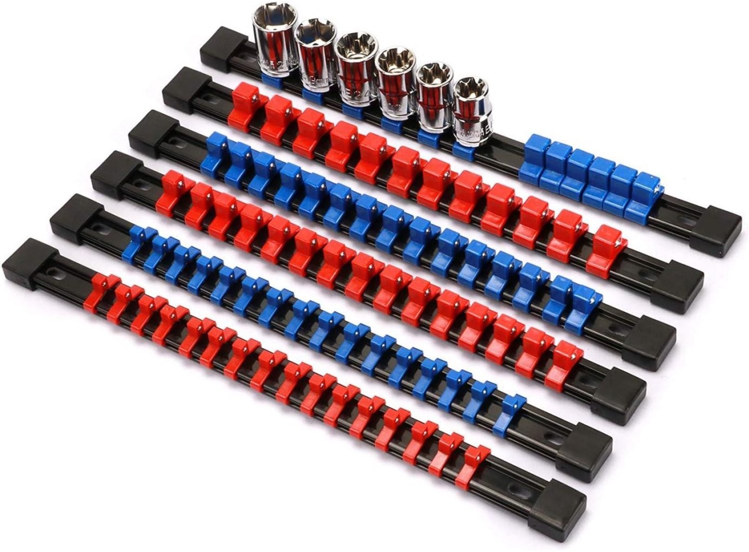 SSTRWGOOD ABS-doppenset - 6-delige set - 1/4 inch, 3/8 inch, 1/2 inch - Doppenhouder - Gereedschapshouder - Blauw en rood