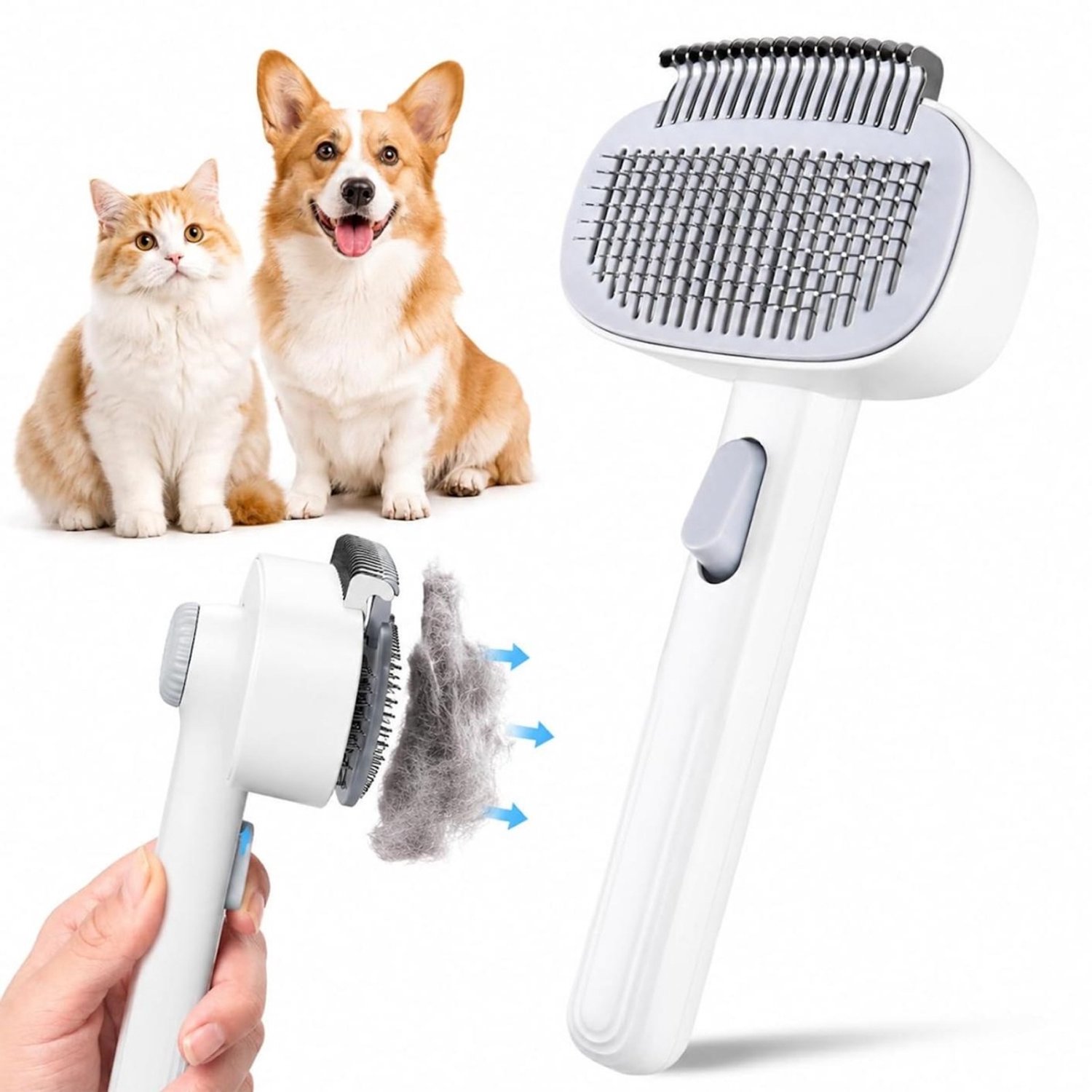 SSTRWGOOD Ontklittingsmes en Onderwolkam voor Honden - 2-in-1 Verwijderd Klitten en Losse Onderwol - Automatisch Zelfreinigend met Anti-slip Handvat en Kattepootvormig Mes - Geschikt voor Alle Hondenrassen - 20,4x9,8x5,4 cm