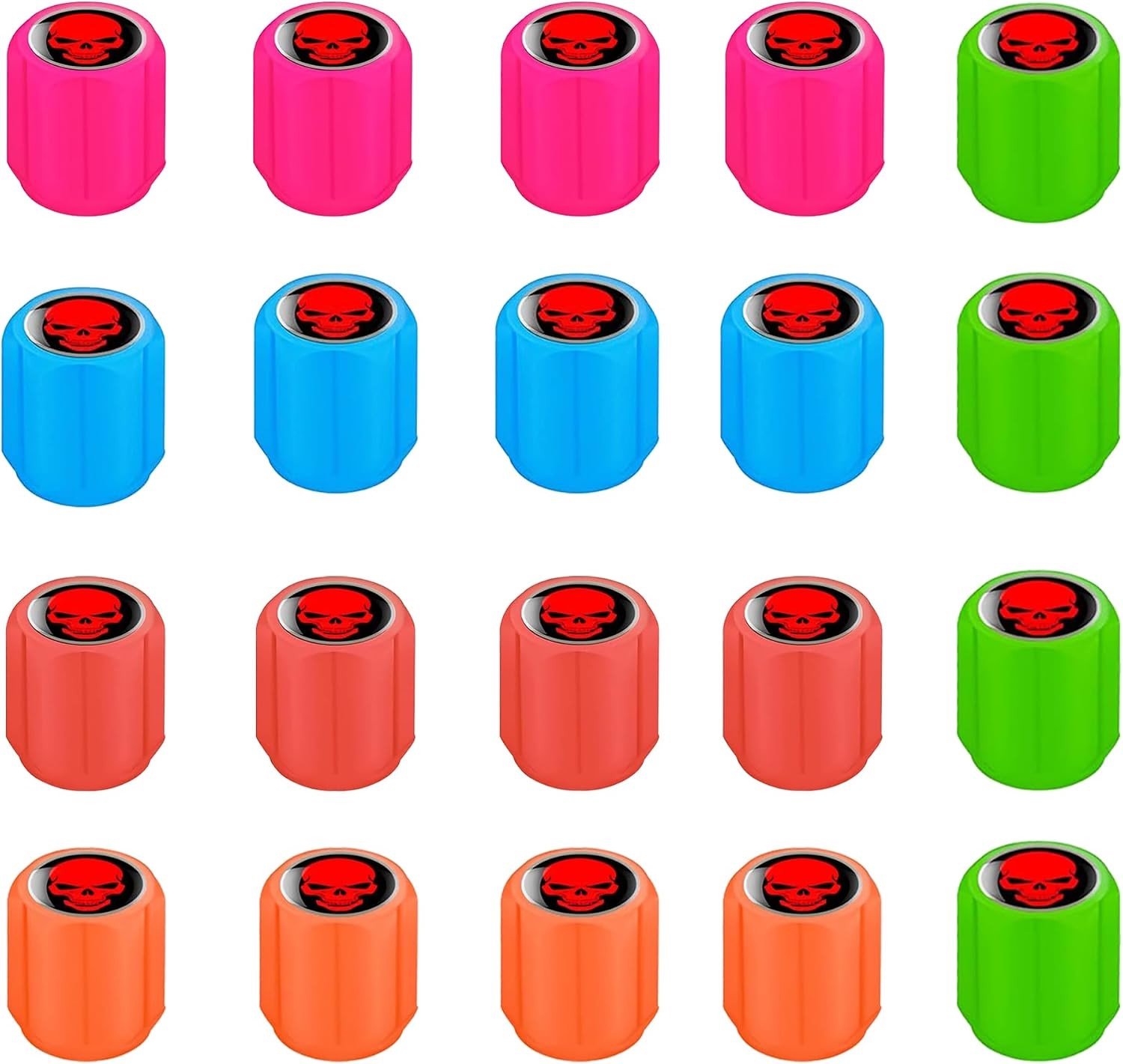 Set van 20 Fluorescerende Ventieldoppen voor Auto's en Motoren, Kleurige Luminous Ventieldoppen, Universele Ventieldoppen voor Banden