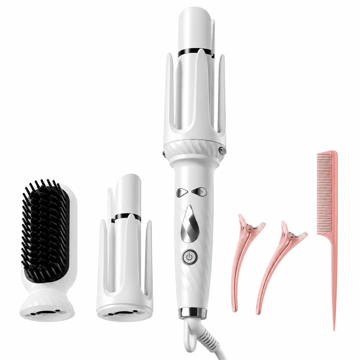 3-in-1 Krultang met Stijltang en Warmteborstel - 25mm en 32mm - Automatische Roterende Krulborstel - Franse Golven Haarstyling - Hitte- en Reisbescherming - Draagbaar - Wit