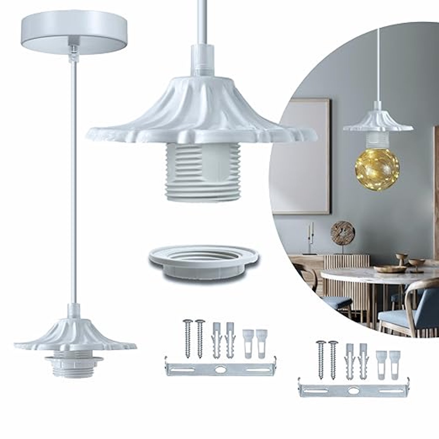 Merkloze Witte Hanglamp E27, 120cm - Stijlvol en Aanpasbaar