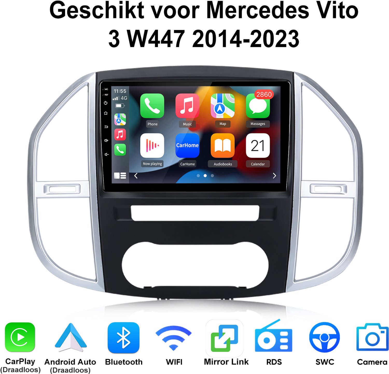 Junsun Android 15 Autoradio Geschikt voor Mercedes Vito W447 2014-2023 Accessoires - 4+64GB - Draadloze CarPlay & Andriod Auto - GPS Navigatiesysteem - Bluetooth - 10 Inch TouchScreen - WiFi - Stuurwielbediening - RDS - USB