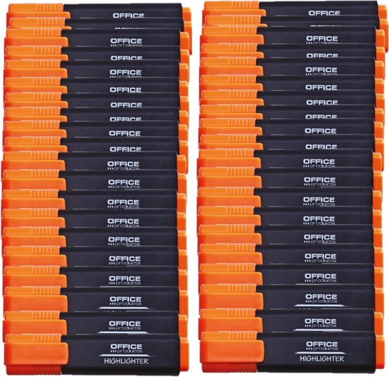 Grote set van 40 zwarte Office Products markeerstiften met oranje doppen.