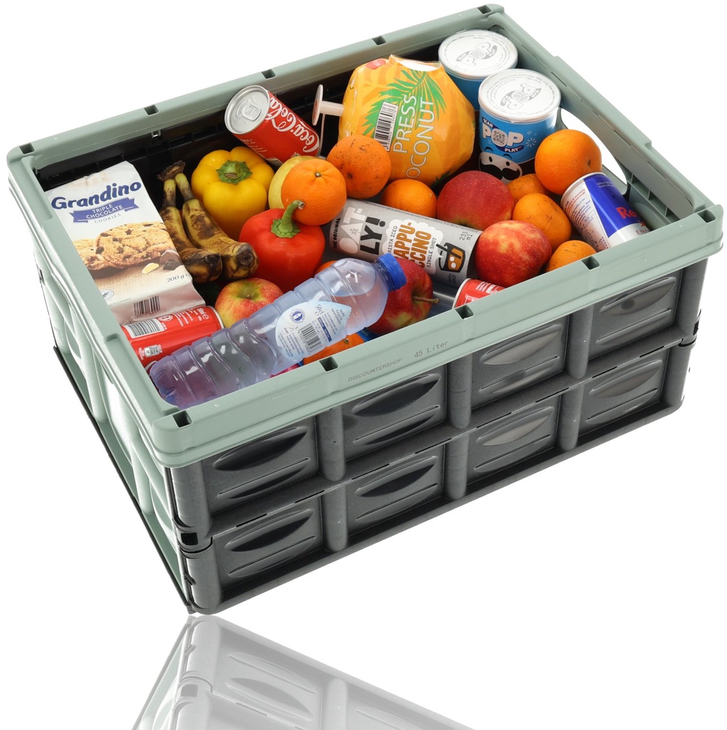 Vouwkrat 45 Liter – Klapkrat – Opvouwbare Krat – Inklapbare Boodschappenkrat – Stapelbaar – 52,2 x 38,8 x 25,7 cm – Groen/Zwart