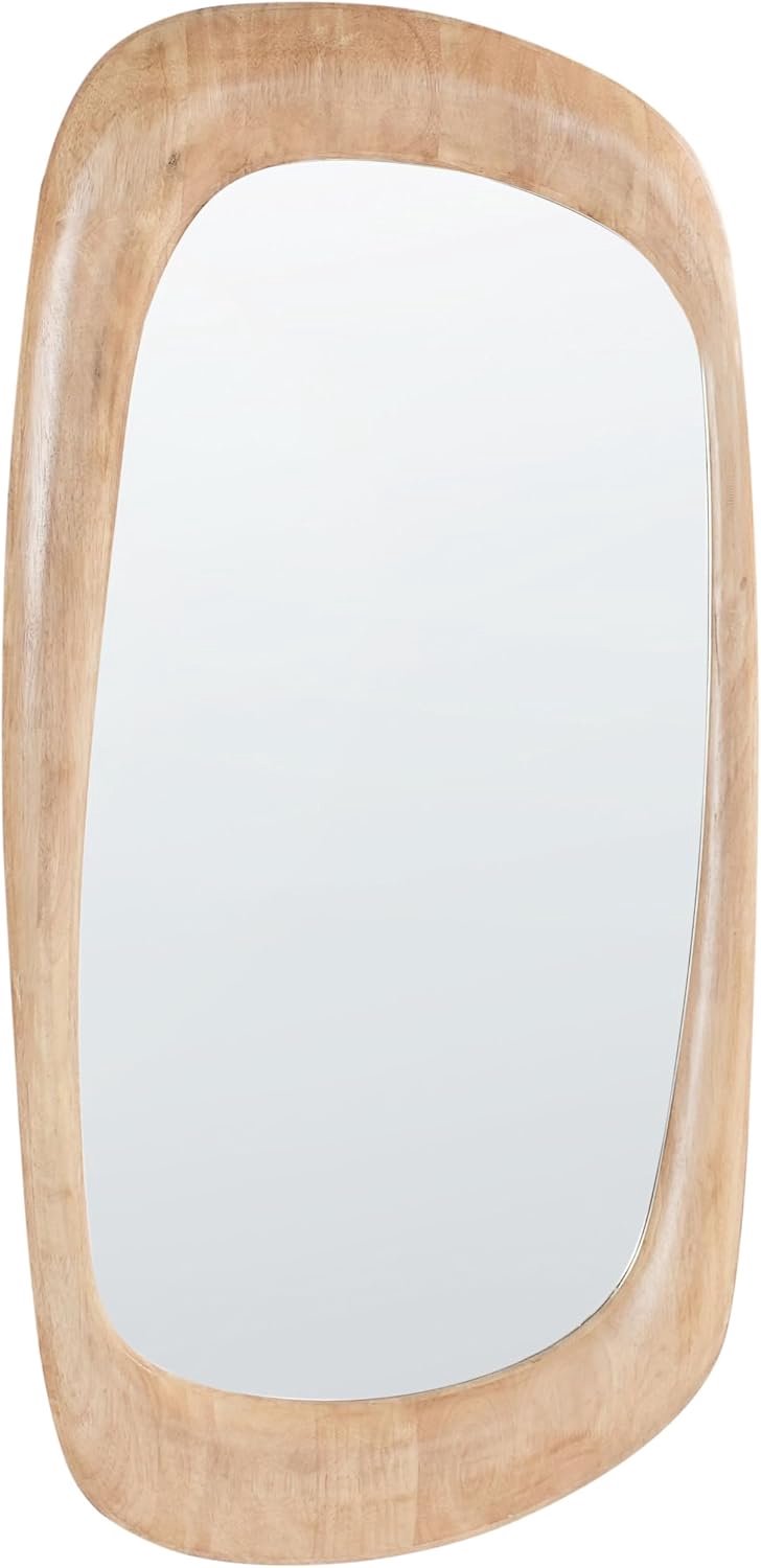 Wandspiegel van rubberhout 120 x 57 cm retro-stijl decor asymmetrisch bruin Trizay