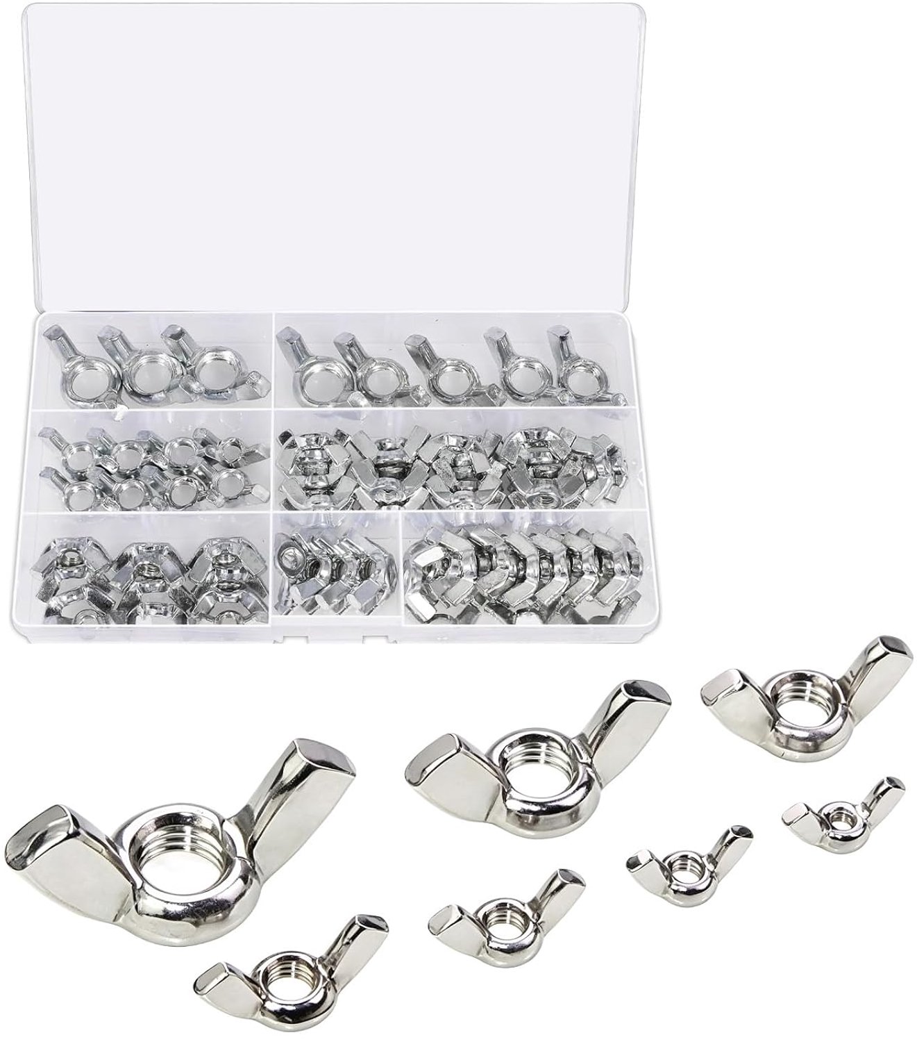 100 Pcs Wing Nuts Assortment Kit, Butterfly Wingnut Set, Zinc Plated Carbon Steel Hand Twist Fasteners, M3 M4 M5 M6 M8 M10 M12, for DIY Tools, Machinery, Electronic Equipment, Hardware Repair