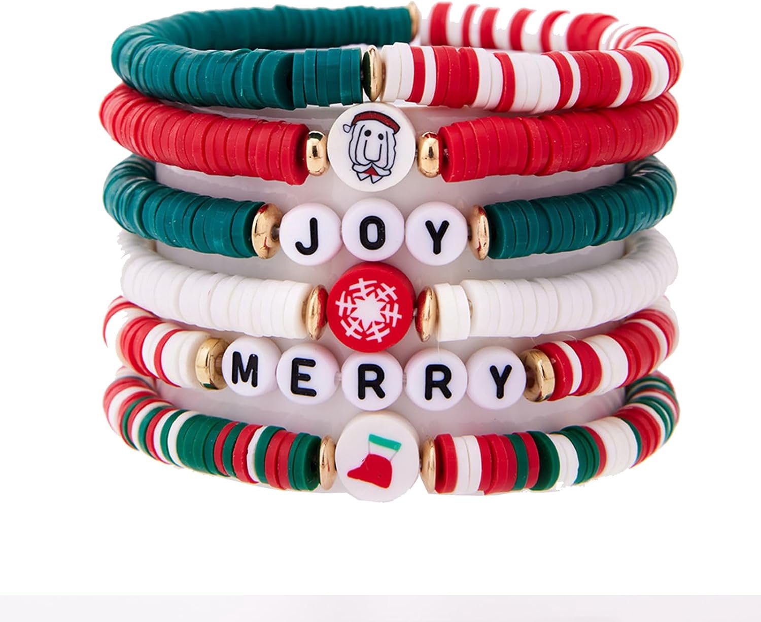 Set van 6 kerstarmbanden, ideaal als cadeau of voor feesten, kerstarmbanden, kerstsieraden, feestelijke armbanden voor vrouwen en tieners