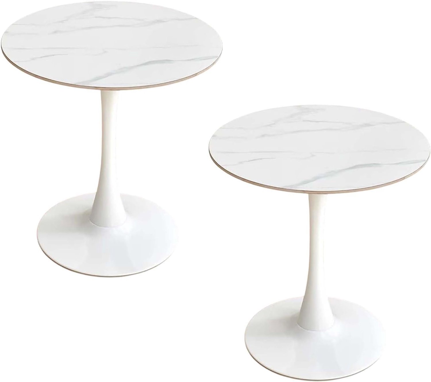 Eettafel voor 2 personen, keukentafel met stalen basis, antislip voetkussen voor woonkamer, eetkamer, wit (faux marmerd), wit, 2 stuks