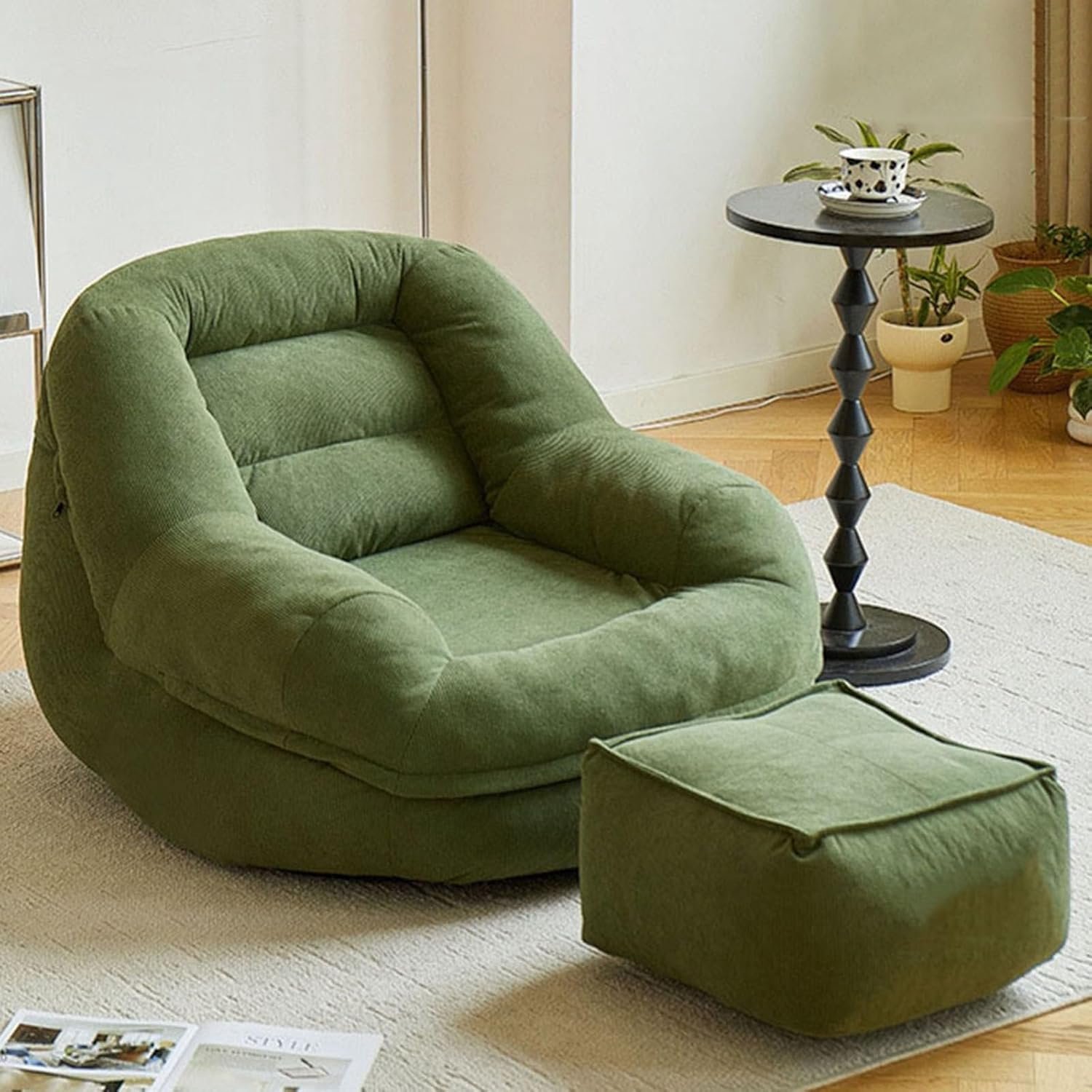 Zitzak,Zitzakstoel met vulling inbegrepen,enkele zitzak voor volwassenen met handvat Afneembare Hoes voor Woonkamer Slaapkamer Balkon Studie,praktische zitzakken,Olijfgroen,74 * 82 * 62cm
