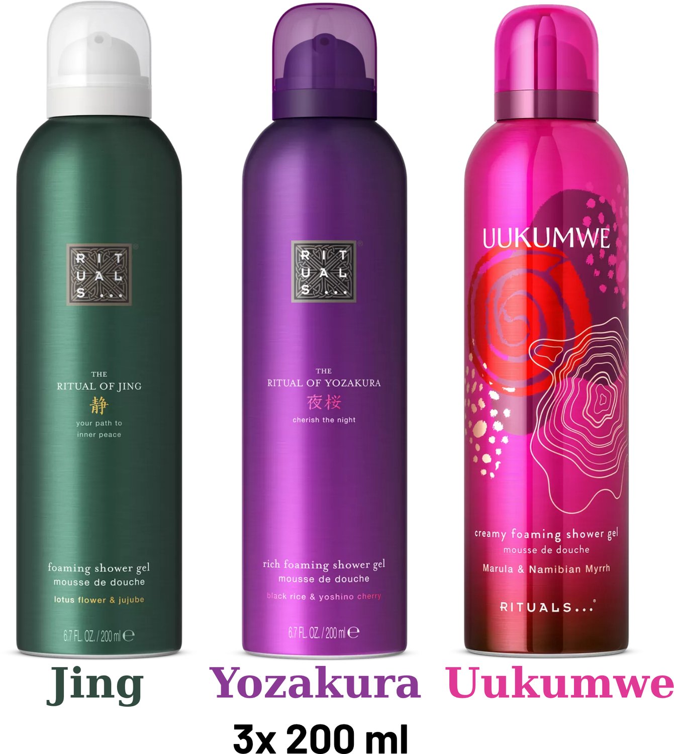 Rituals - Shower Gel Value Pack - Uukumwe 200 ml + Yozakura 200 ml + Jing 200 ml - Douchegel - Shower Foam