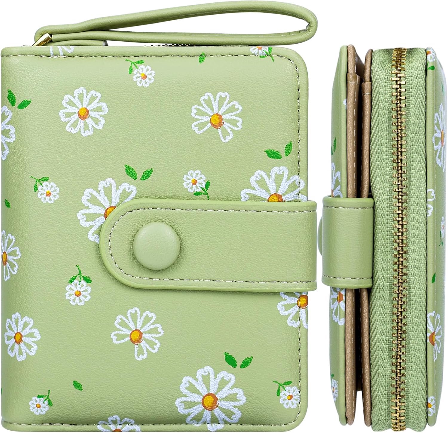 Dames Portemonnee Small Groen Dames Portemonnee Small Flowers Design met ID-kaartvak en kaarthouder