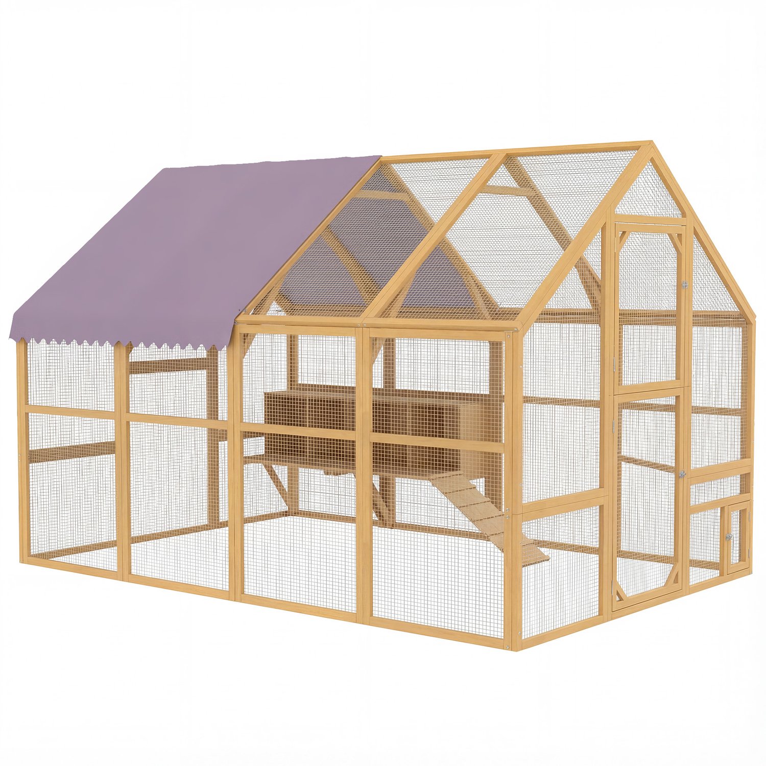 Pawona Hühnerren - Houten kippenren met 4 legnesten - Voor 8-12 kippen - 280 x 185,5 x 188 cm - Geel