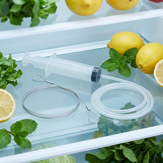2 Sets Koelkast Afvoer Ontstopper Kit met Flexibele Borstel Buigbare Spuit Reiniging voor Fridge Drain Pipe Voorkomt Waterophoping Geurtjes Onderhoudsset — afbeelding 3
