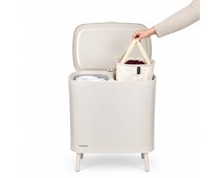 Novici wasmand beige 60L - wasmand op pootjes - wasmand op poten - wassorteerder met 2 vakken - wasbox - beige wasmand